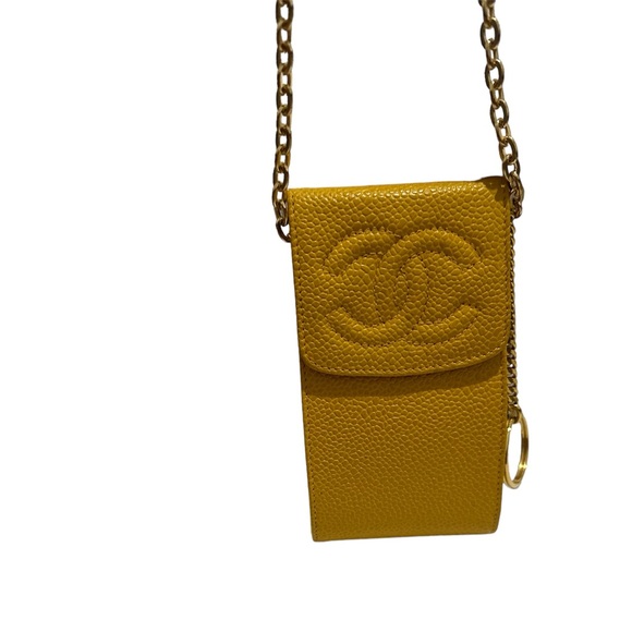 Chanel Pocket Wallet Card Case Charm Bag Vintage Yellow Caviar  Preowned - Picture 1 of 12